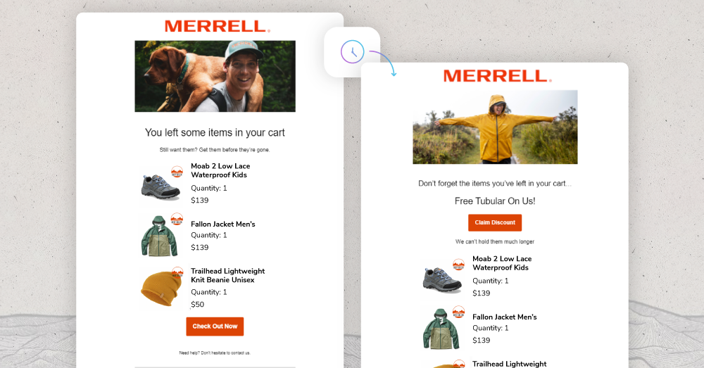 Example of how Merrell NZ is using Marsello's Abandoned Cart automations to increase revenue