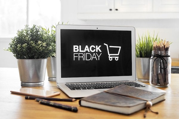 Black Friday featured in bold on a laptop screen.