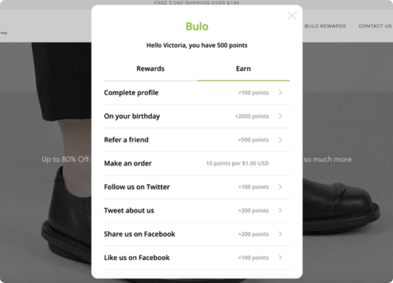 bulo-shoes-shopify-loyalty-program-widget
