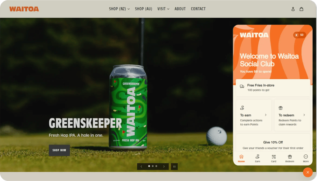 Waitoa-Beer-eCommerce-Customer-Loyalty-Widget