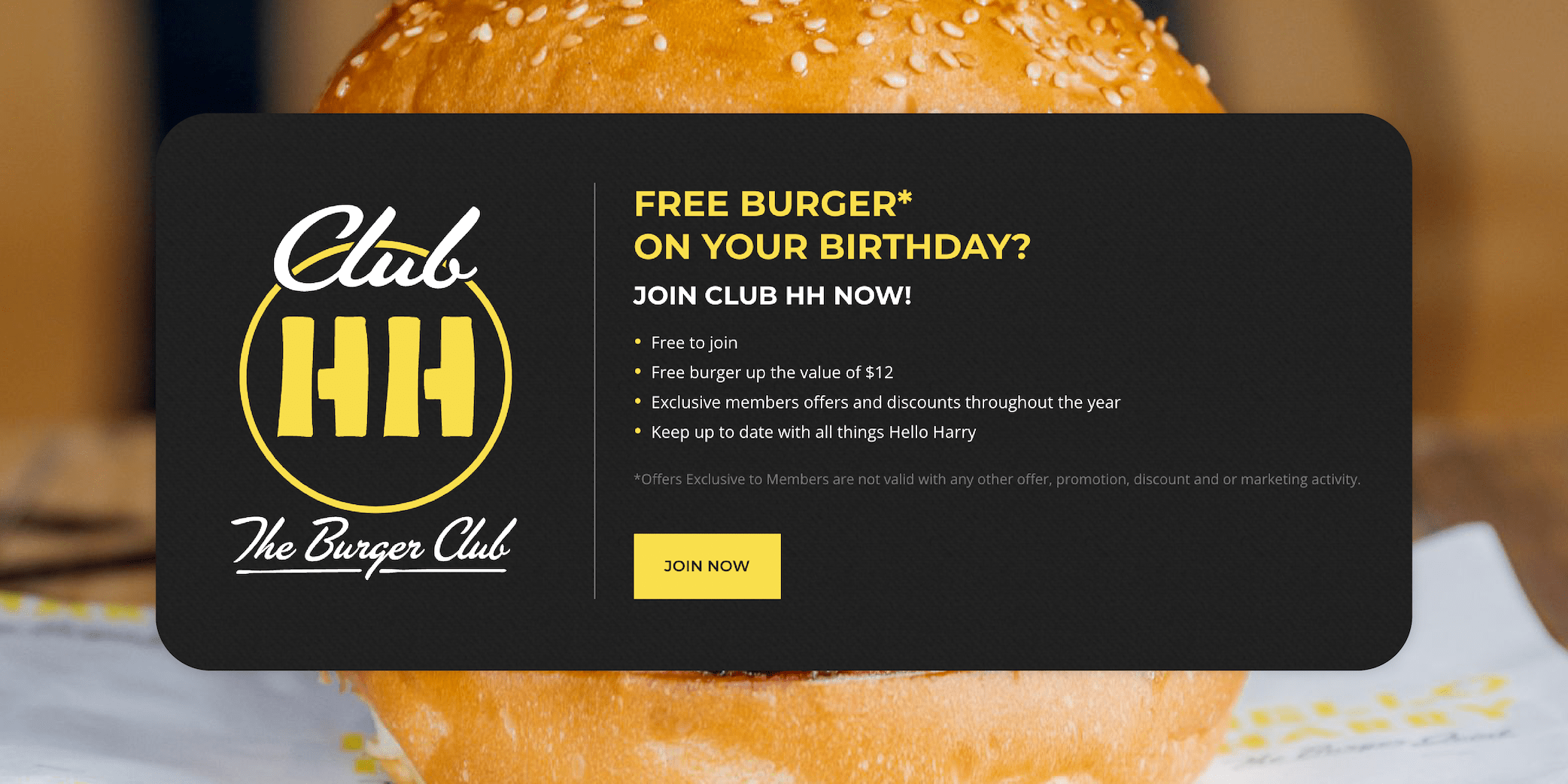 Hello Harrys free burger birthday offer website banner