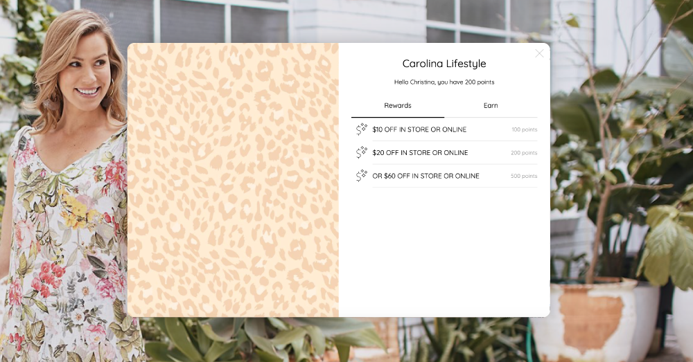 caroline lifestyle's loyalty widget that gives website users details on loyalty rewards