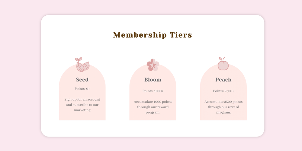 Our Bralette Club's membership loyalty tiers explainer webpage