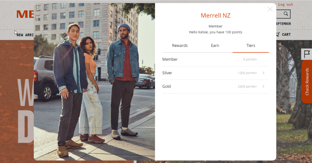 Merrell NZ Tiers loyalty widget