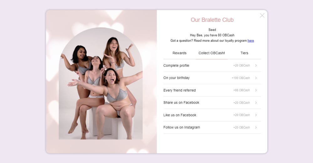 Our Bralette Club loyalty widget banner