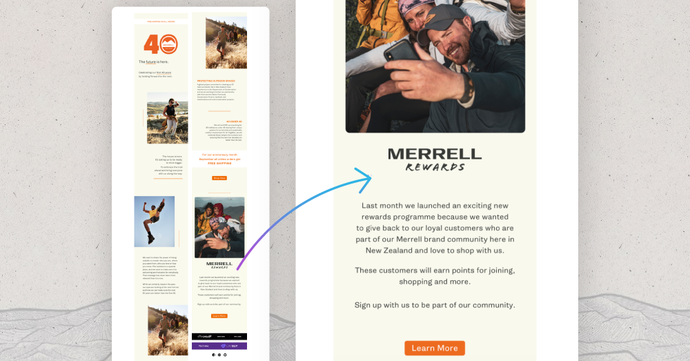 Merrell NZ's loyalty program email promotion