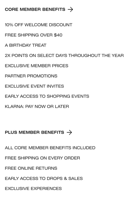 h&m's benefits for different loyalty tiers