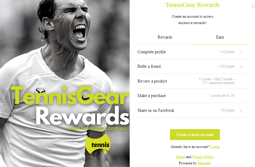 TennisGear rewards