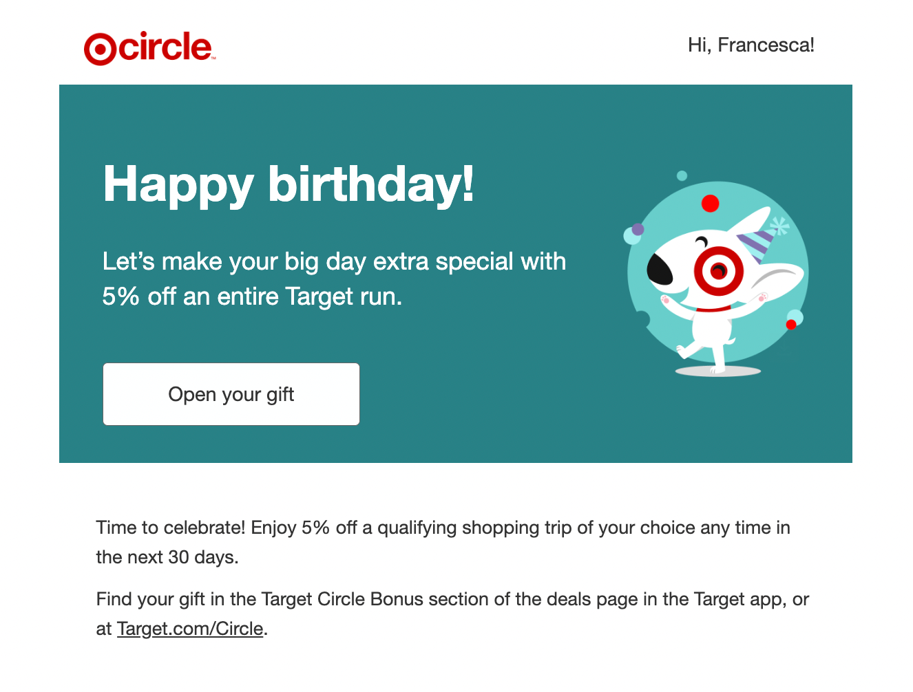 happy birthday gift from target circle