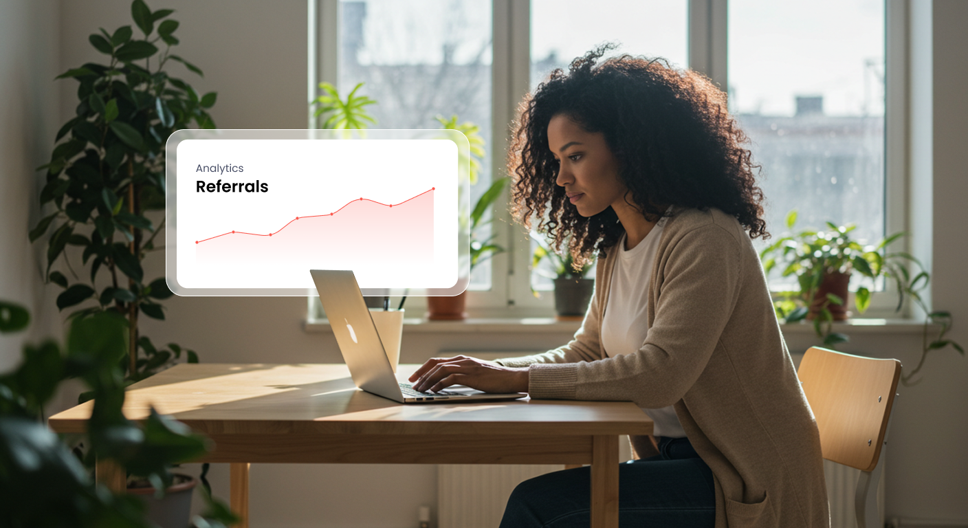 referrals-woman-reviewing-referral-analytics